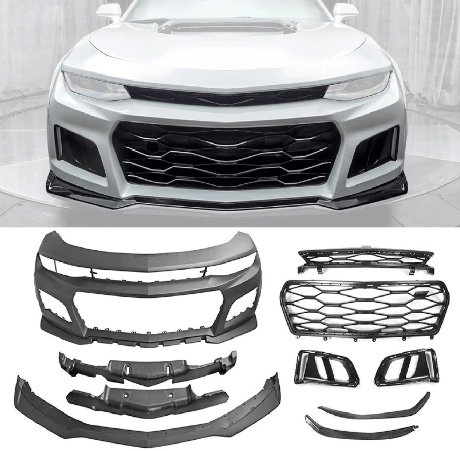 ZL1 Style Front Bumper for 2019–2023 Chevrolet Camaro 6th Gen | Primed | Complete Conversion Kit w/ Upper Lower Grille + DRL Fog Lights | Fits LS, LT, RS, SS | Aftermarket (Copy)