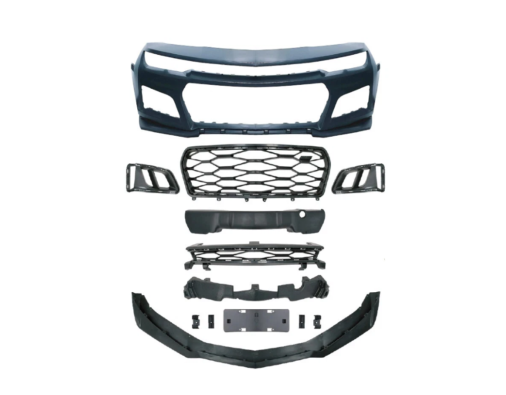 ZL1 Style Front Bumper for 2016-2018 Chevrolet Camaro 6th Gen | Primed | Complete Conversion Kit w/ Upper Lower Grille + DRL Fog Lights | Fits LS, LT, RS, SS | Aftermarket