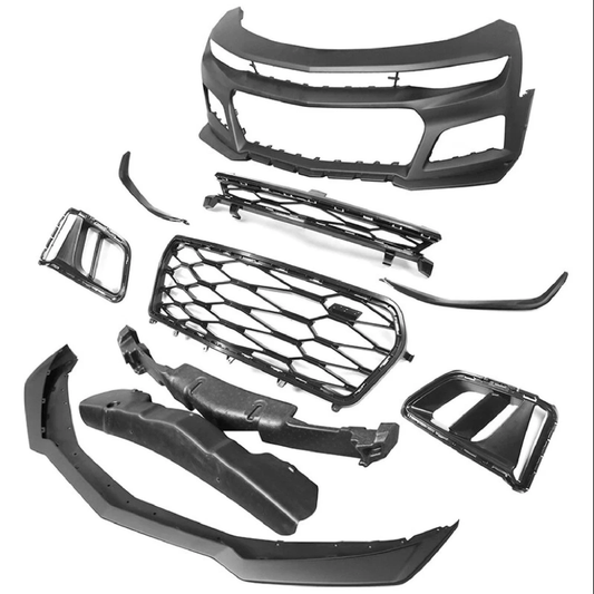 ZL1 Style Front Bumper for 2019–2023 Chevrolet Camaro 6th Gen | Primed | Complete Conversion Kit w/ Upper Lower Grille + DRL Fog Lights | Fits LS, LT, RS, SS | Aftermarket (Copy)