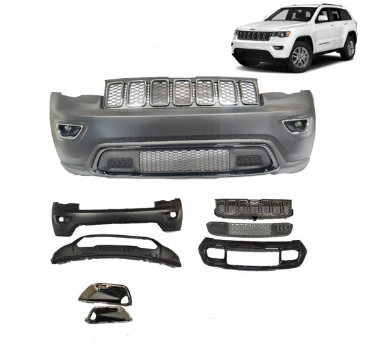 Front Bumper Cover for 2017-2021 Jeep Grand Cherokee | Primed | Ready to Paint | Aftermarket Replacement | Fits Laredo, Limited, Overland, Trailhawk, SRT, Trackhawk